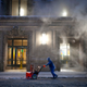 A snow blower on Lexington Avenue near the Grand Central Terminal.